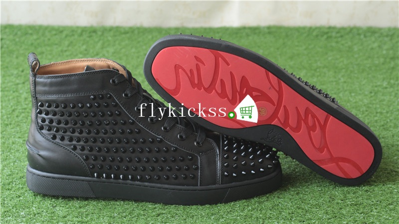 Christian Louboutin Flat Spike Sneaker High Top Black Red